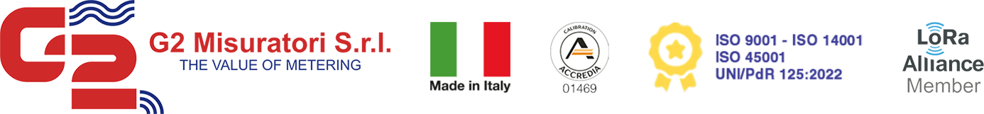 G2 misuratori: contatori d'acqua e moduli radio per trasmissione dati, contatori con emissione d'impulsi, misuratori di portata, contatori di calore.  Made in Italy. ISO 9001:2015. ISO 14001. LoRa Alliance Member.