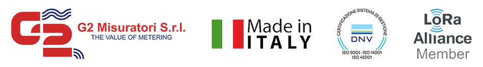 G2 misuratori: contatori d'acqua e moduli radio per trasmissione dati, contatori con emissione d'impulsi, misuratori di portata, contatori di calore. Made in Italy. ISO 9001:2015. ISO 14001. LoRa Alliance Member.